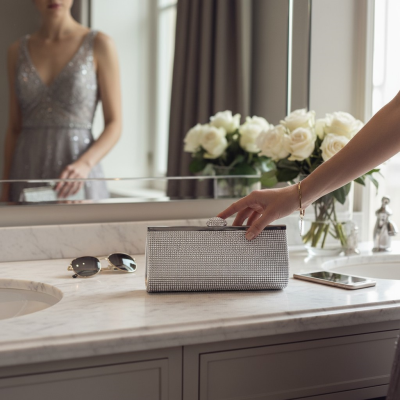 ATHENA COLLECTION - CHARLOTTE CHIC CLUTCH BAG  -SILVER