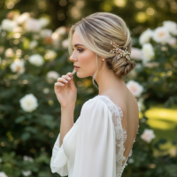 ATHENA COLLECTION - EXQUISITE FRESHWATER PEARL HAIR COMB -HC316  GOLD