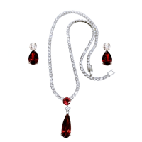 CUBIC ZIRCONIA COLLECTION - DAINTY STARLET GEM NECKLACE SET - CZNK244 RED