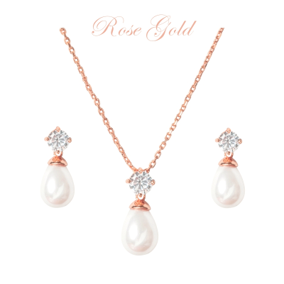 CUBIC ZIRCONIA COLLECTION - TIMELESS ELEGANCE NECKLACE SET- (CZNK74AA) ROSE GOLD