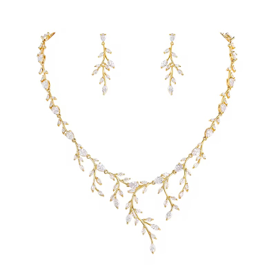 CUBIC ZIRCONIA COLLECTION - EXTRAVAGANCE NECKLACE SET - CZNK162 Gold