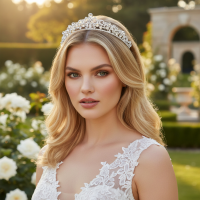 CUBIC ZIRCONIA COLLECTION -VINTAGE INSPIRED CRYSTAL TIARA - AHB252 SILVER