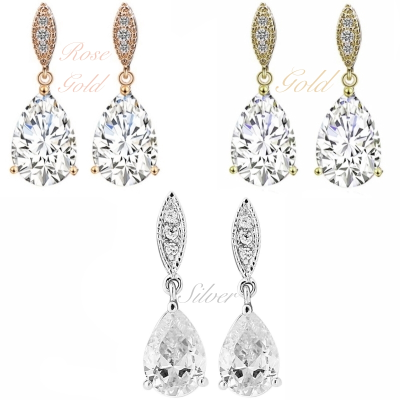 CUBIC ZIRCONIA COLLECTION - CLASSIC SPARKLE EARRING COLLECTION - (THREE PAIRS)